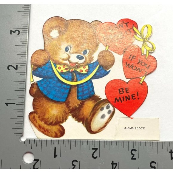 Anthropomorphic Vintage Valentine Can't Bear It Greeting Card Diecut 1940s - Picture 3 of 4